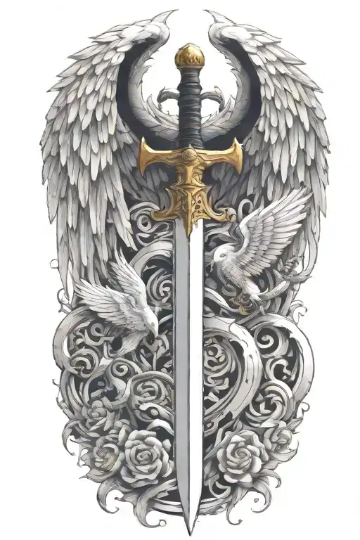 make the sword longer then the wings  tattoo design idea