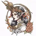 Goddess Hecate in anime style  tattoo design idea