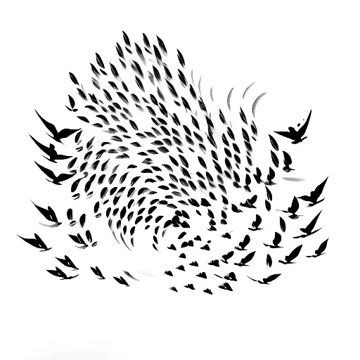 A camera lens transforming into a flock of birds taking flight tattoo design idea