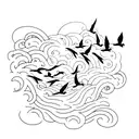 A camera lens transforming into a flock of birds taking flight tattoo design idea