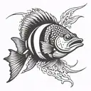 clown fish fighting Barracuda with spear  tattoo design idea