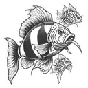 clown fish fighting Barracuda with spear  tattoo design idea