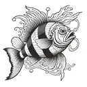 clown fish fighting Barracuda with spear  tattoo design idea