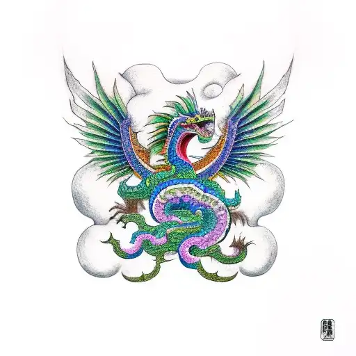 Quetzalcoatl and Japanese dragon tattoo design idea