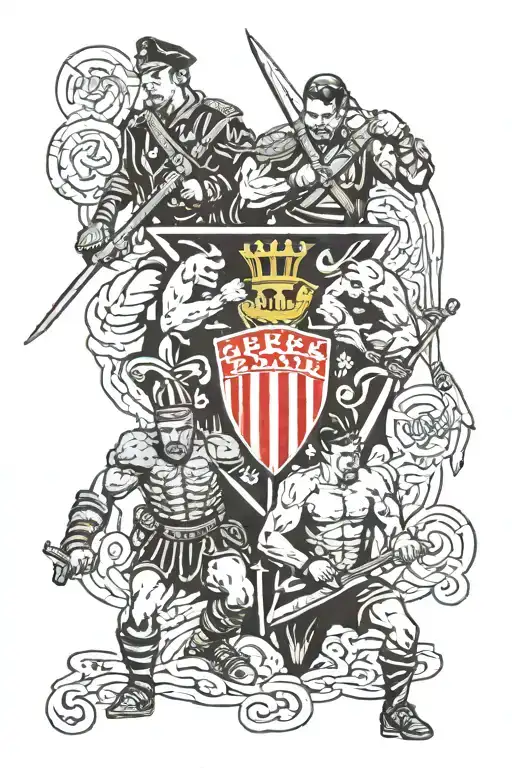 5 Dinamo Zagreb hooligans protecting the entrance of Zagreb tattoo design idea