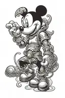 mickey mouse with hanuman tattoo in arm sleeve tattoo design idea
