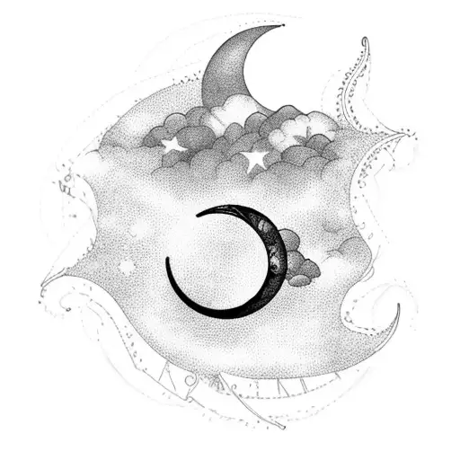 crescent moon with hanging lace  tattoo design idea