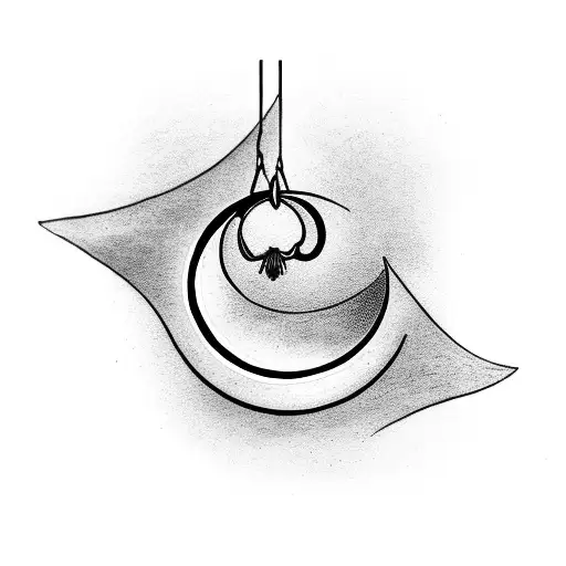 crescent moon with hanging strings in thigh tattoo design idea