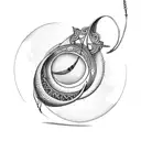 crescent moon with hanging strings in thigh tattoo design idea