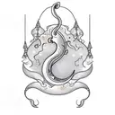 crescent moon with hanging strings in thigh tattoo design idea