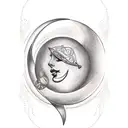 crescent moon with hanging strings in thigh tattoo design idea