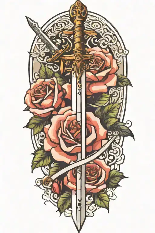 sword with roses around it  tattoo design idea