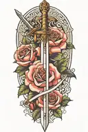 sword with roses around it  tattoo design idea