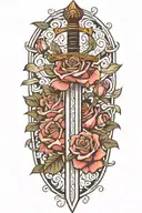 sword with roses around it  tattoo design idea