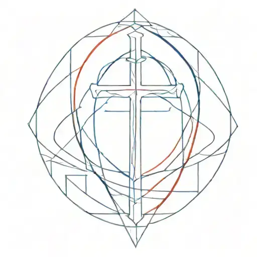 cross with blue and red lines divine mercy   tattoo design idea