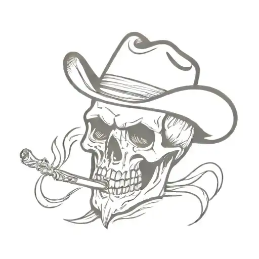 Western cowboy skull smoking tattoo design idea
