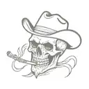 Western cowboy skull smoking tattoo design idea