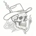 Western cowboy skull smoking tattoo design idea