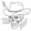 Western cowboy skull smoking tattoo design idea