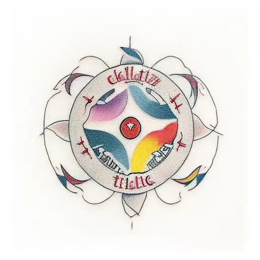 A minimalistic tattoo of a traditional folk dance circle with the phrase 'Celebrate the beauty of tradition' tattoo design idea