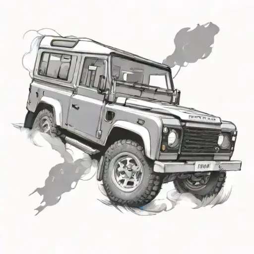 Design a semi-permanent half sleeve tattoo (elbow to wrist) featuring a realistic Land Rover Defender Octa in a Brooklyn tattoo design idea