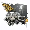 Design a semi-permanent half sleeve tattoo (elbow to wrist) featuring a realistic Land Rover Defender Octa in a Brooklyn tattoo design idea