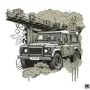 Design a semi-permanent half sleeve tattoo (elbow to wrist) featuring a realistic Land Rover Defender Octa in a Brooklyn tattoo design idea