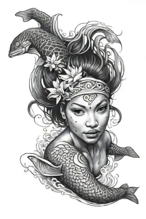 somoan girl swimming underwatre tattoo design idea