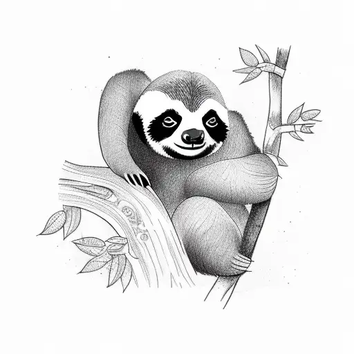 A sloth and panda tattoo on the tree of life while a little sloth climbing tattoo design idea