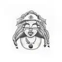 a plus size black woman with dreadlocks eating mushrooms, cocoa, pinapples, and mango tattoo design idea