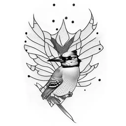 Blackwork Blue Jay Tattoo Idea - BlackInk AI