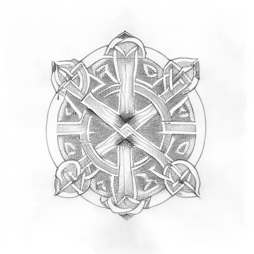three crosses, celtic design, family motto tattoo design idea
