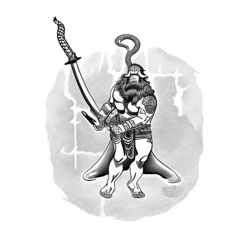 ares the god of war fighting giant snake  tattoo design idea