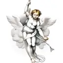 Raphael's angelic figure surrounded by celestial symbols tattoo design idea
