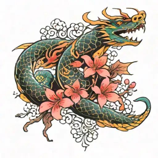 Full sleeve tattoo with cherry blossom, dragon, butterflies, scorpion tattoo design idea