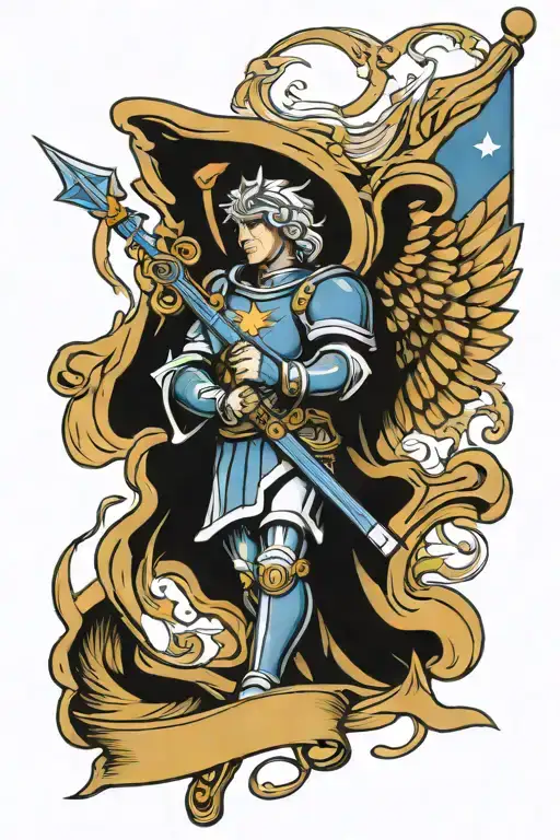 arch angel michael with blue line flag inside tattoo design idea