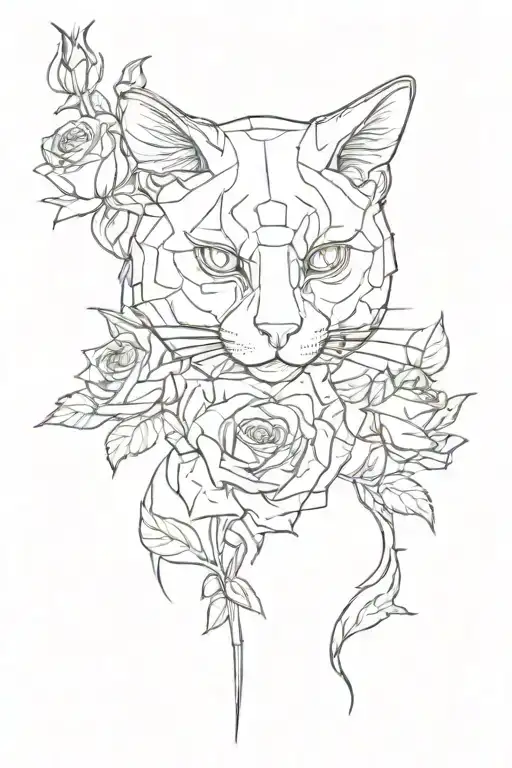 cat cyberpunk roses blooming flowers tattoo design idea