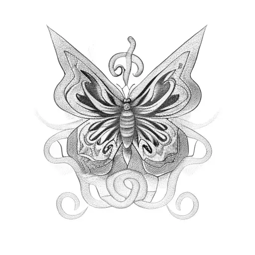 butterfly, semicolon and snake  tattoo design idea