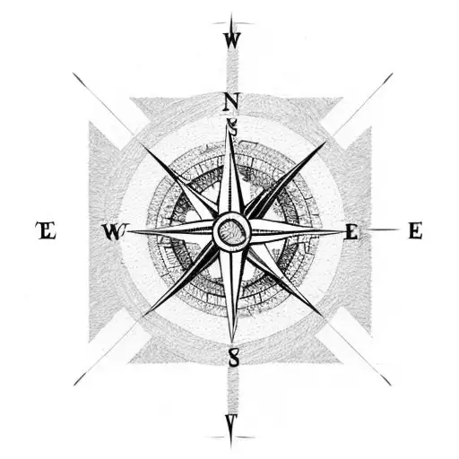 A minimalist design of a compass surrounded by towering redwood trees, symbolizing the client's love for hiking in Northern California tattoo design idea