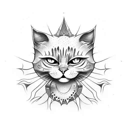 Sun and cat's tooth tattoo design idea