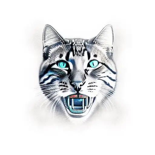 Half-sun with a feline jaw open at the bottom and a broken fang  tattoo design idea