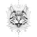 Sun and cat's tooth tattoo design idea