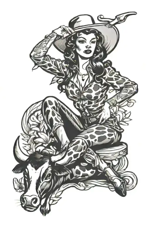 pinup cow girl   tattoo design idea