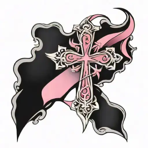 cross with breast cancer ribbon tattoo design idea