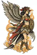 valkyrie warrior woman sunset smoke tattoo design idea