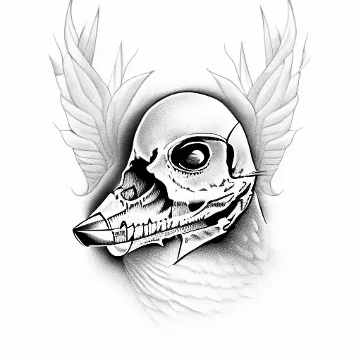 bird with skeleton tattoo design idea