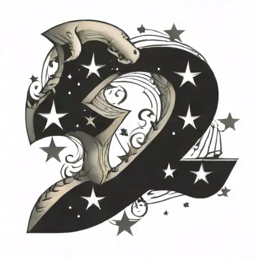 sideways number 8 surrounded by black stars tattoo design idea
