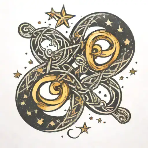 infinity symbol intertwined with stars scattered tattoo design idea