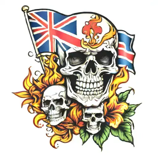  Hawaiian flag and skull on fire tattoo design idea