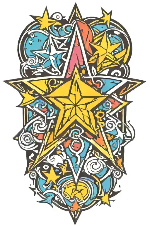 colorful 5 point star sign tattoo design idea